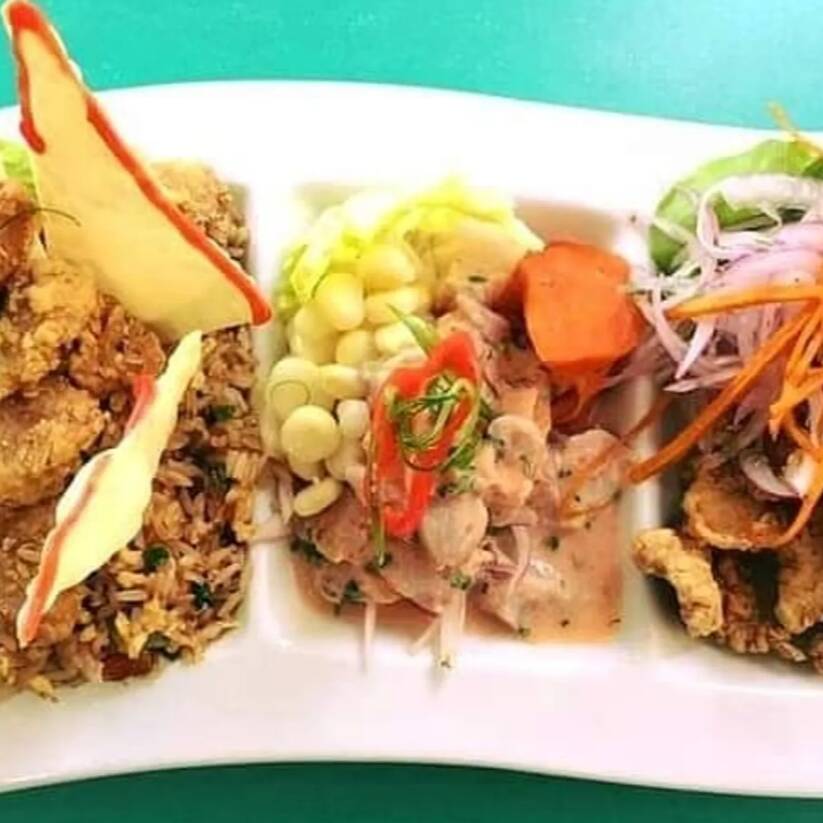 Chaufa Mariscos + Ceviche Pescado+ Chicharrón Pota