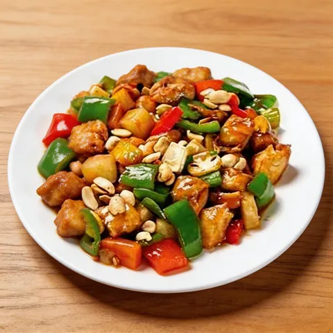 Cubos de peito de frango com cebola, pimentão e amendoim.
imagem ilustrativa
*foto ilustrativa*