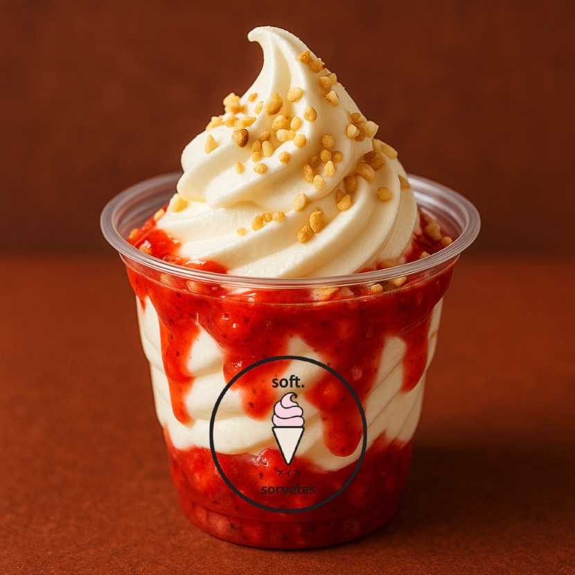 Refrescante, leve e simplesmente irresistível! O Morango Fresh combina o nosso sorvete de baunilha soft com uma deliciosa calda de morango com pedaços da fruta, trazendo aquele sabor natural e vibrante que só o morango tem. Acompanha Amendoins Crocantes e um Canudo Biju. imagem meramente ilustrativa.