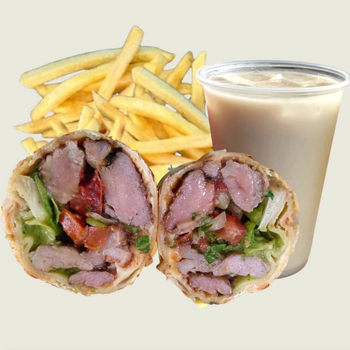Arrachera+Papas+Bebida