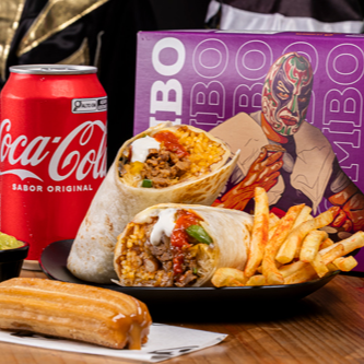 Uma refeição completa! Monte o burrito dos seus sonhos. Acompanha uma bebida, chips de milho ou batata frita, molho 50ml e um mini churros…É o mais pedido com certeza!