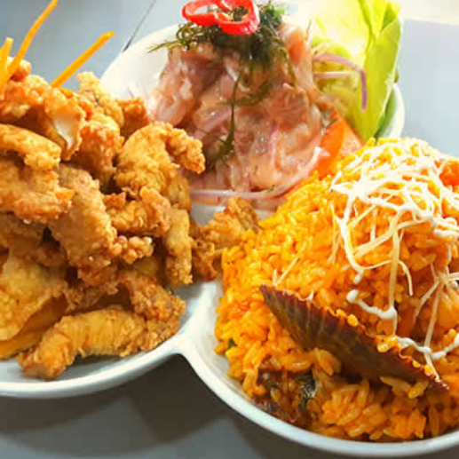 Arroz Mariscos + Ceviche Pescado + Chicharrón Pesc