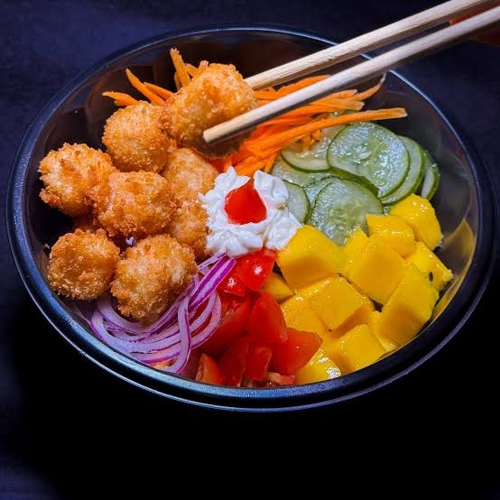 Arroz,camarão empanado, creme cheese