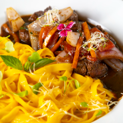 Fettuccine a la Huancaína con Lomo Promo