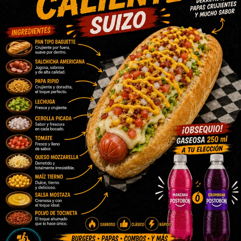 PERRO SUIZO + GASEOSA 250 ML
