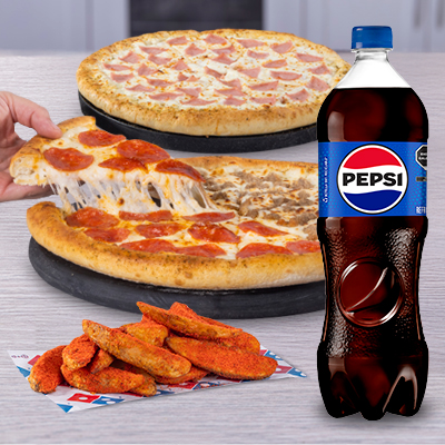 Combo 2 pizzas medianas 1 ing masa original + refresco 1.5 lts +