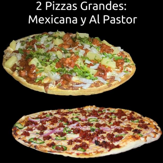 2 Pizzas Pastor y Mexicana GRANDES(38cm)