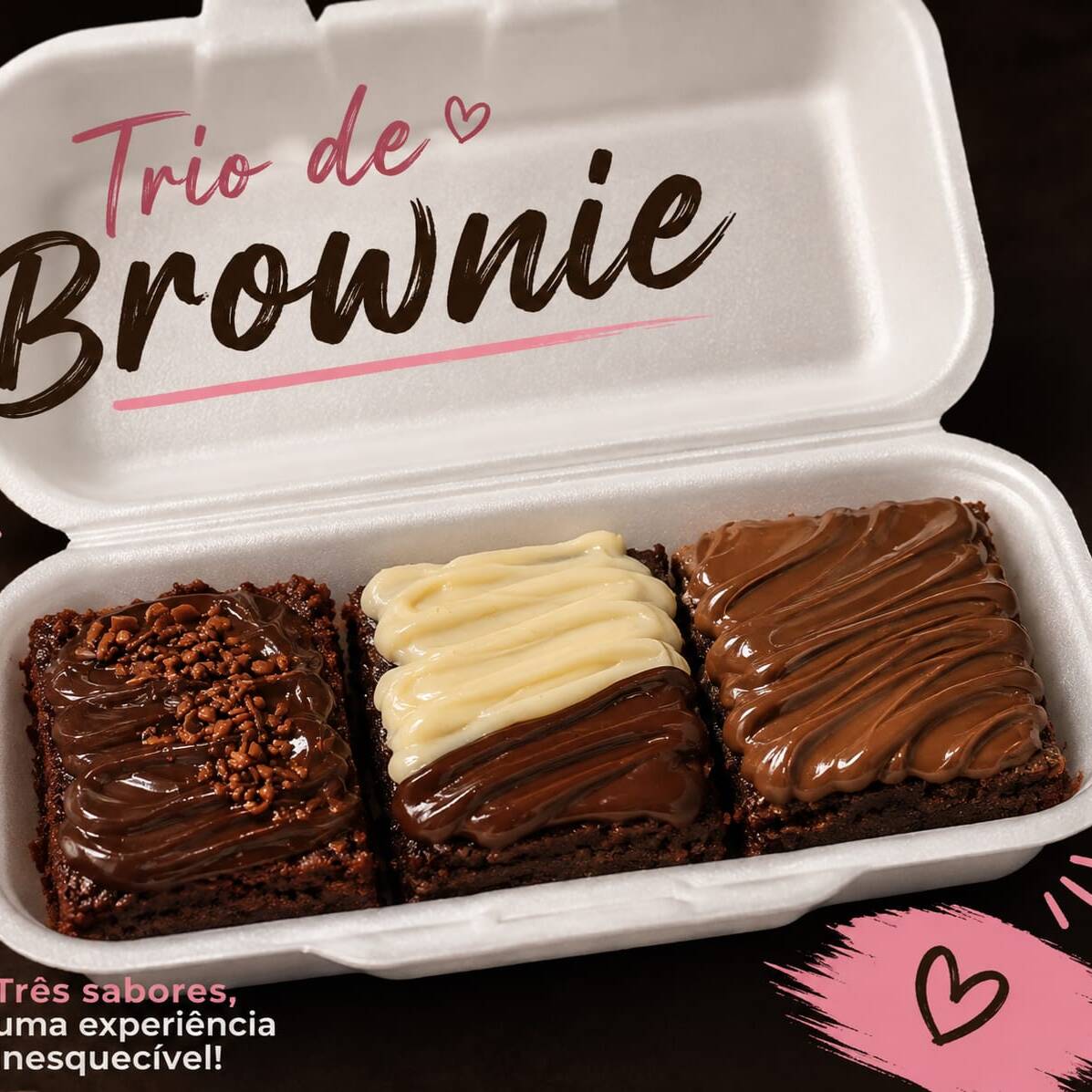 São 3 Mini Brownies (Chocolate,Bem Casado e Nutella)
