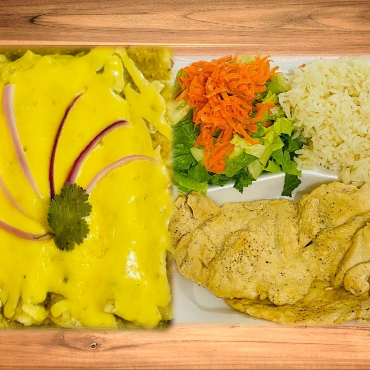 Pechuga Asada y Enchiladas Suizas