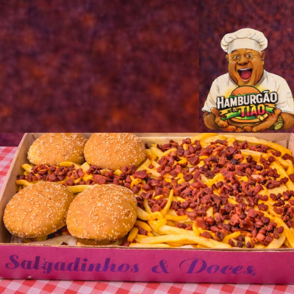 4 X-Eggs, Carne, ovo, queijo, salada, Cheddan, batata-frita e Bacon