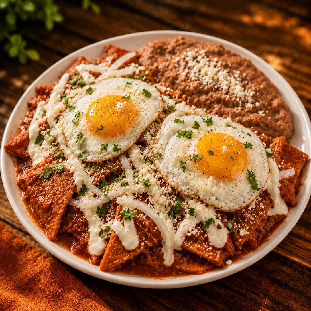Chilaquiles con Huevo y Frijoles