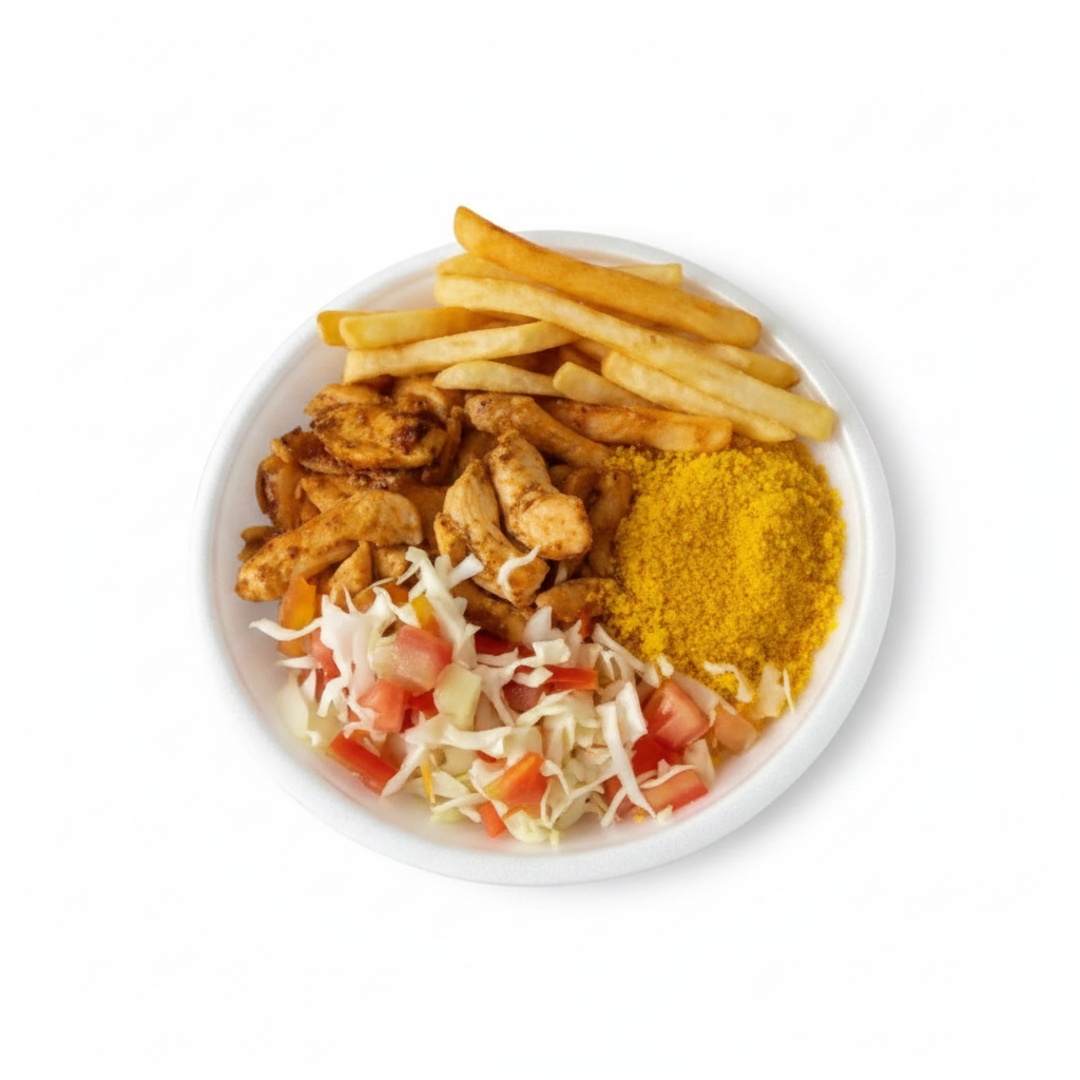 Baião, Salada, Farofa e Batata Frita