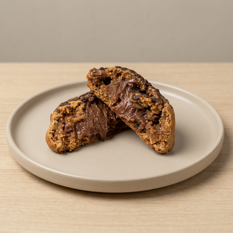 Nossa tradicional massa ciocco amanteigada com gotas de chocolate ao leite, recheio de brigadeiro e flakes de chocolate belga no topo.