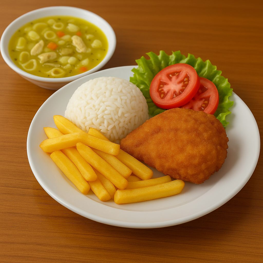 Pollo Frito con Papas & Sopa del Día