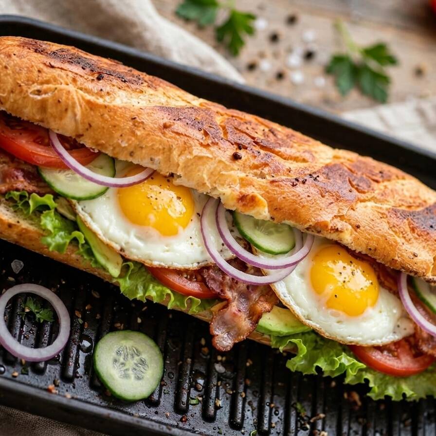 Baguette de Tocino con 2 Huevos Estrellados