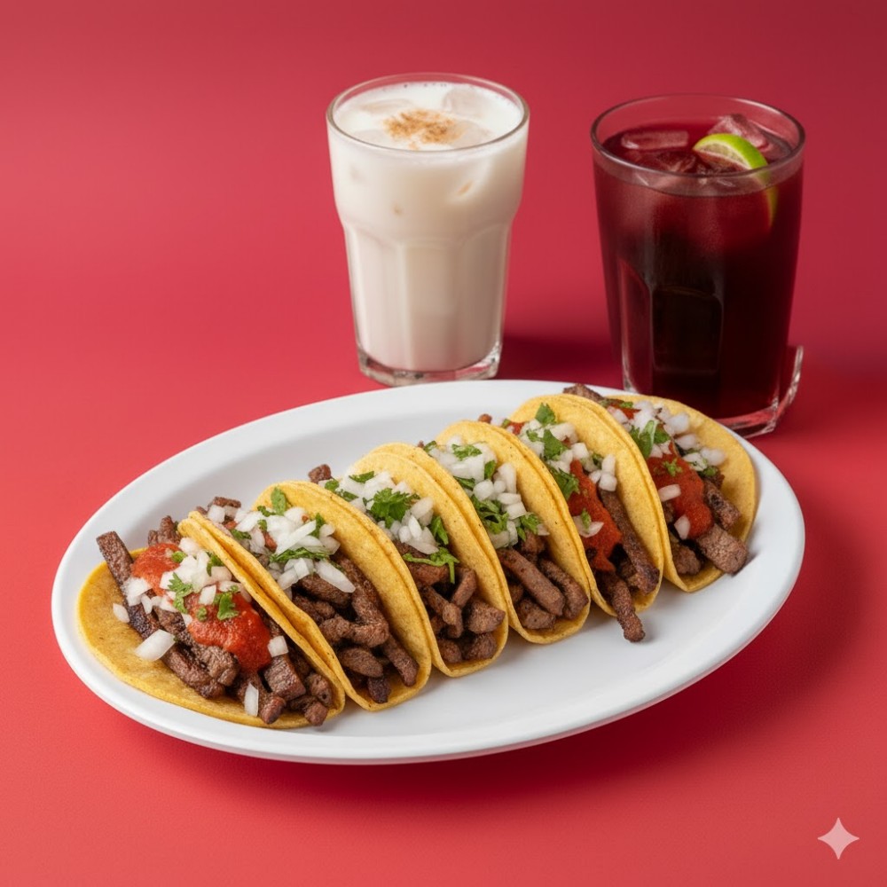 COMBO 5 TACOS SIRLON + AGUA DEL DIA 500ML
