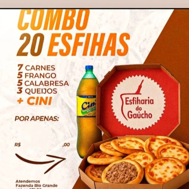 Nessa promoção acompanha:
5 calabresa Catupiry
5 frango catupiry
7 CARNES
3 2 Queijos
1 Cine abacaxi