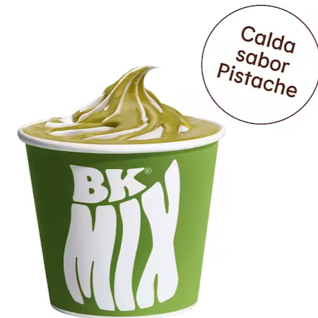 Massa sabor baunilha coberta com calda sabor pistache, o clássico Bk Mix com um toque que vai enlouquecer ainda mais os fãs de pistache.