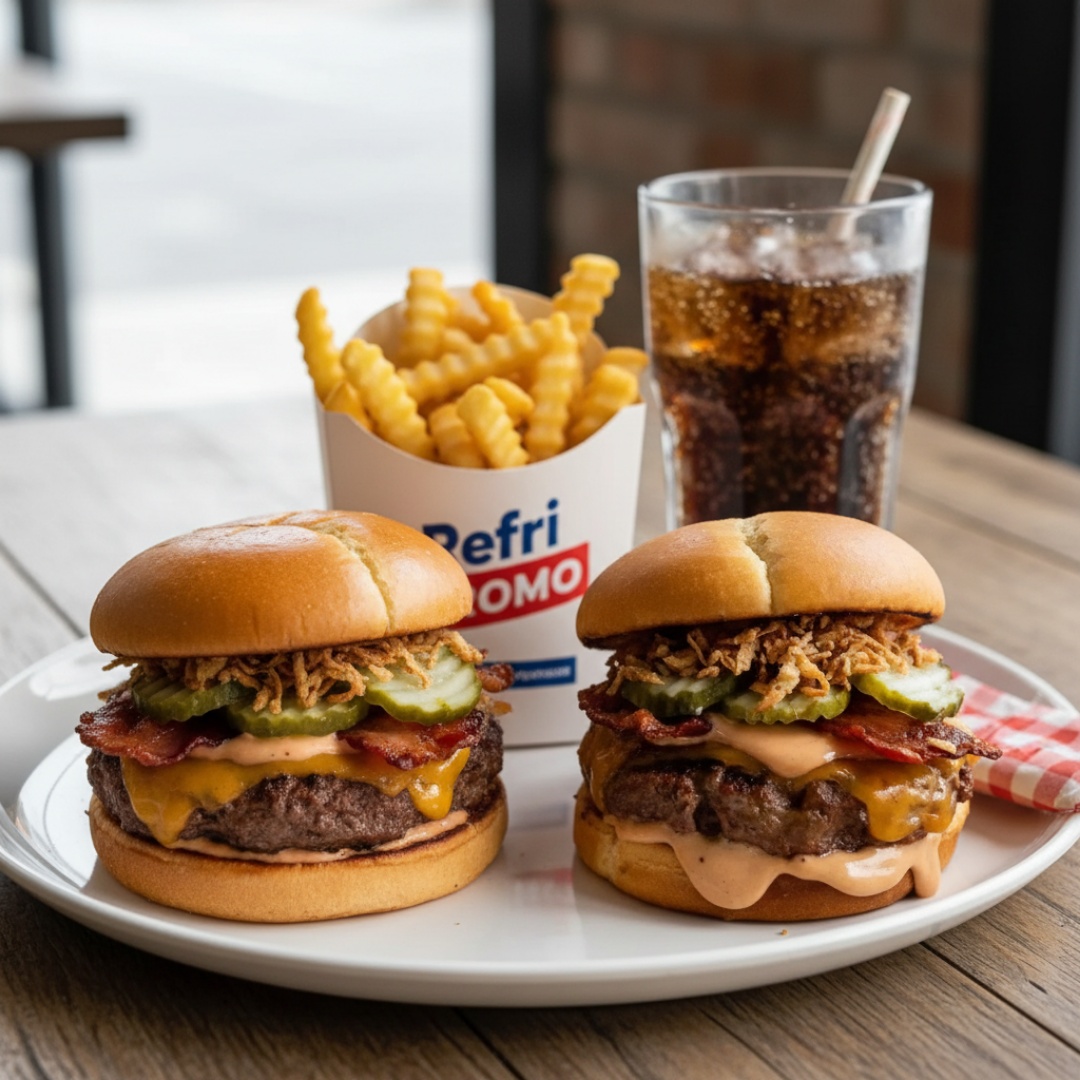 2 lanches turbo a sua escolha. Acompanha fritas e bebida.