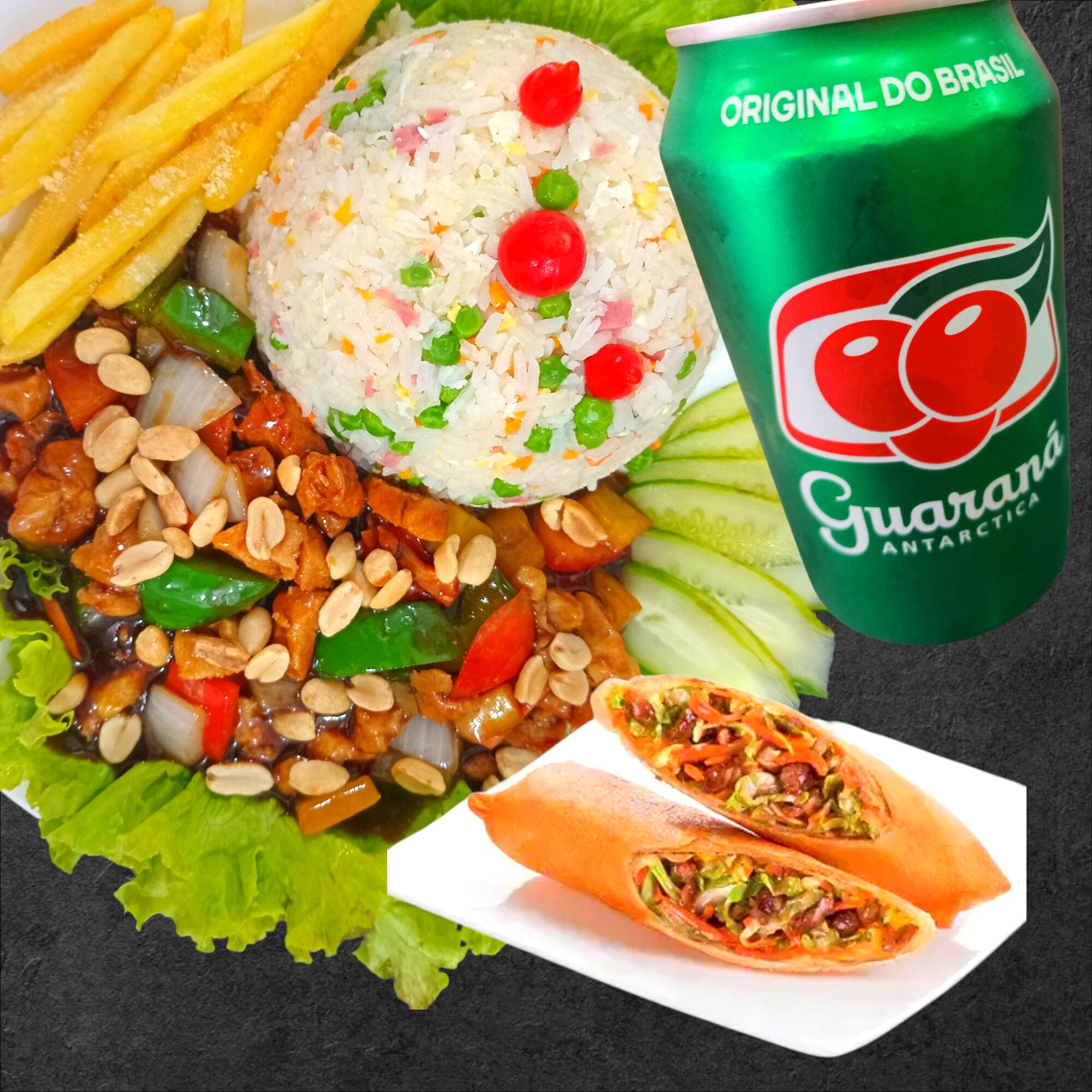 Refrigerante pequeno + Rolinho primavera