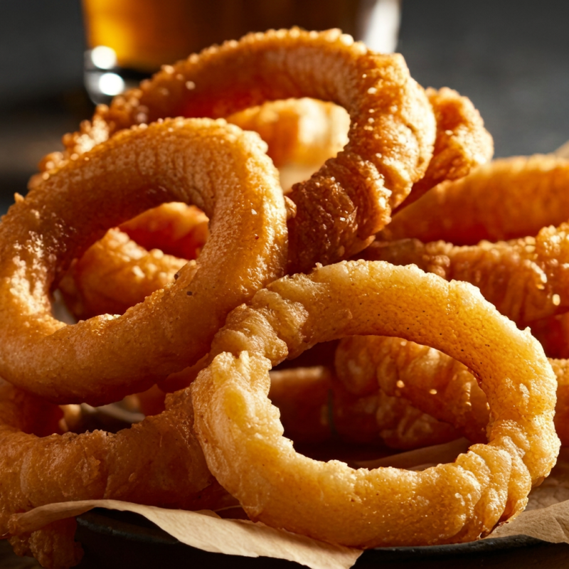 Desfrute de 6 irresistíveis aneis de cebola, fritinhos e incrivelmente crocantes.