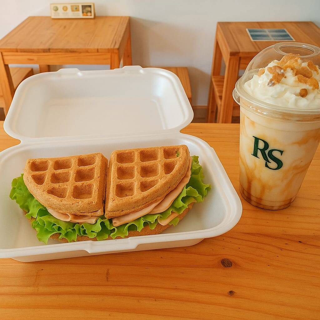 Waffle de Jamon y Queso con Un Delicioso Shake