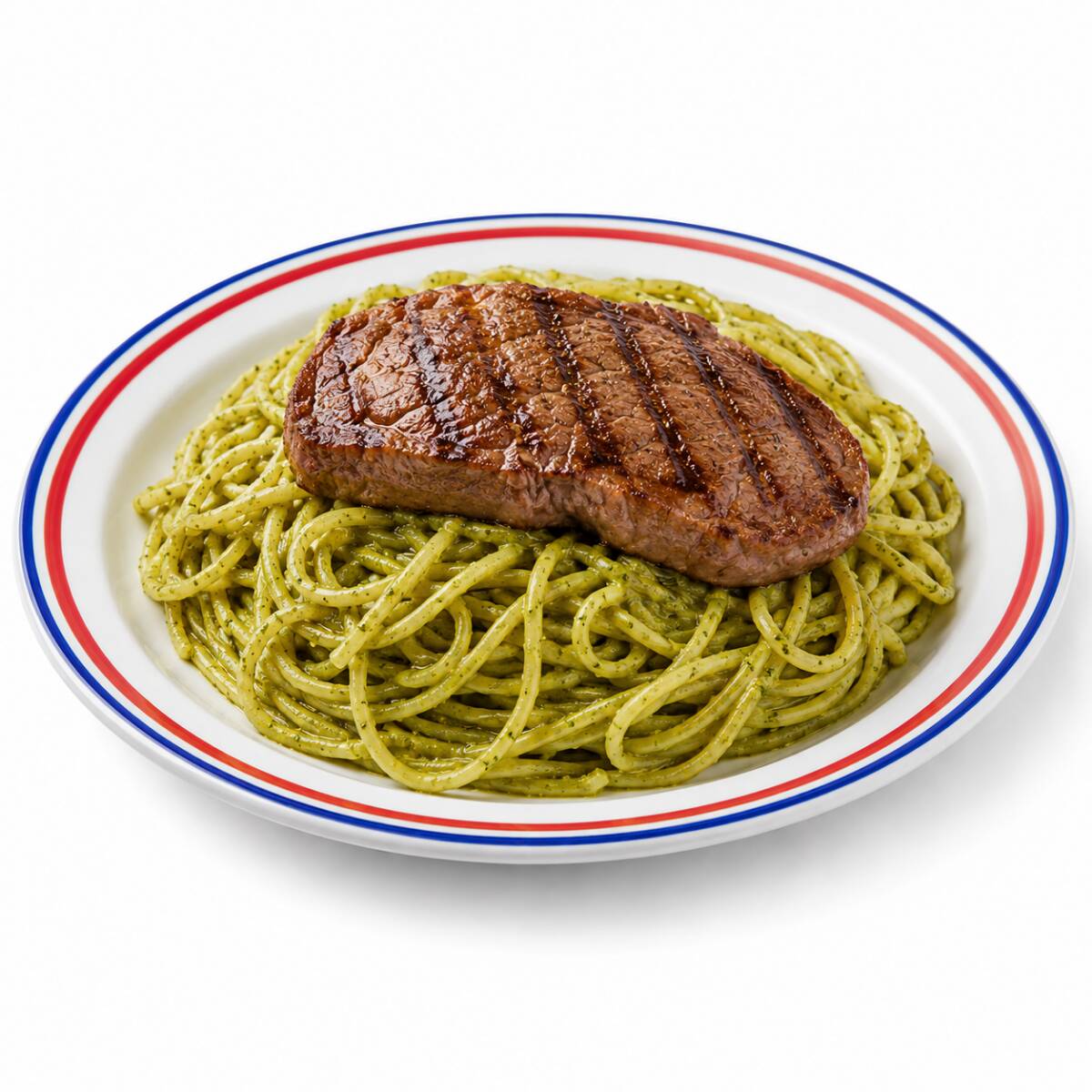 Spaguetti al Pesto con higado