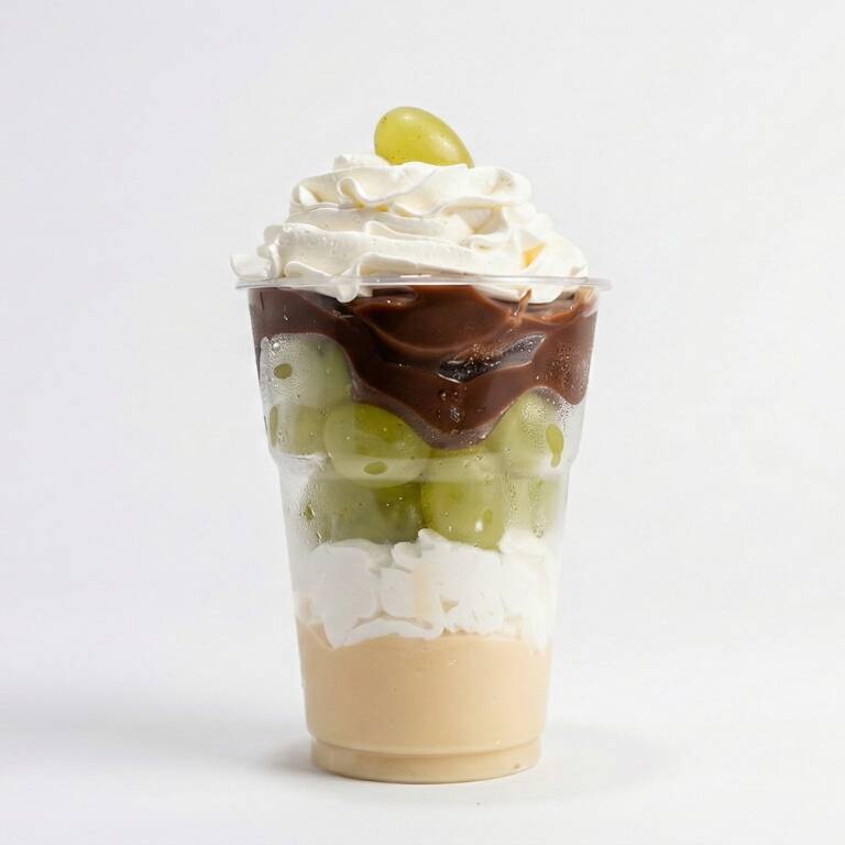 Tem fruta, então é saudável, né? Muitas uvas verdes para refrescar, mergulhadas em creme branco, cobertura de chocolate e chantilly para alegrar a alma. É o que você precisa no seu Dia. Aproximadamente 250 gramas. -----------------tags------------------- Entrega rápida, desconto, promoção, 0,99, 0800, off, cupom, barato, melhor preço, oferta, frete grátis, descontão, preço baixo,Doces, bolos, brigadeiro, docinhos, kit festa, aniversario, coco, bolo de pote, chocolate, morango, sobremesa, Nutella, copo da felicidade, pizza doce, brownie, confeitaria, doceria, gourmet, cake, bombom, piscina, ganache, caseiro, vovó, bento cake, vulcão, red velvet, trufas, banoffe, pudim, doce de leite, pão de mel, Oreo, Kit Kat, ferrero Rocher, cheese cake, tartelete, Ninho, cupcake, afogadinho, bolo, Ninho, brigadeirão, mini, cascão, gourmet, cone, dois amores, Salgadinhos, salgados,kibe, frango, coxinha, camarão, pastel, frito, sequinho, bolinho, bauru, empada, esfirra, petiscos, pizza, empadão