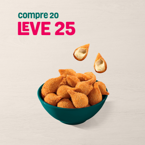 Compre 20 Coxinhas Especiais, Leve 25: cinco unidades extras para se deliciar.