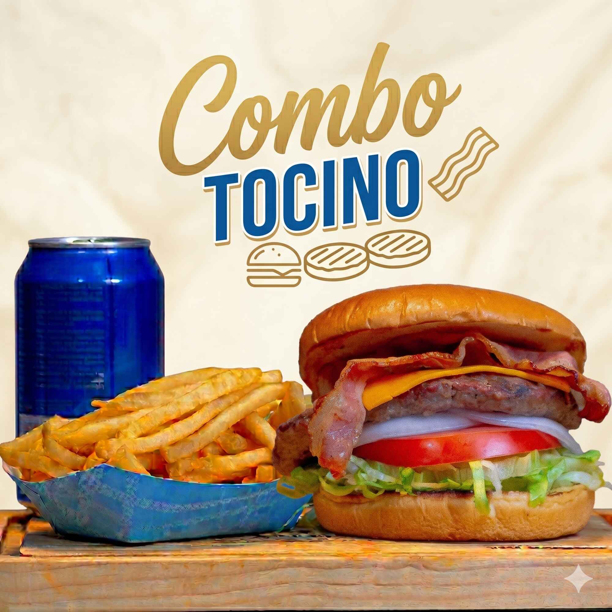 Combo Tocino + Papas + Bebida