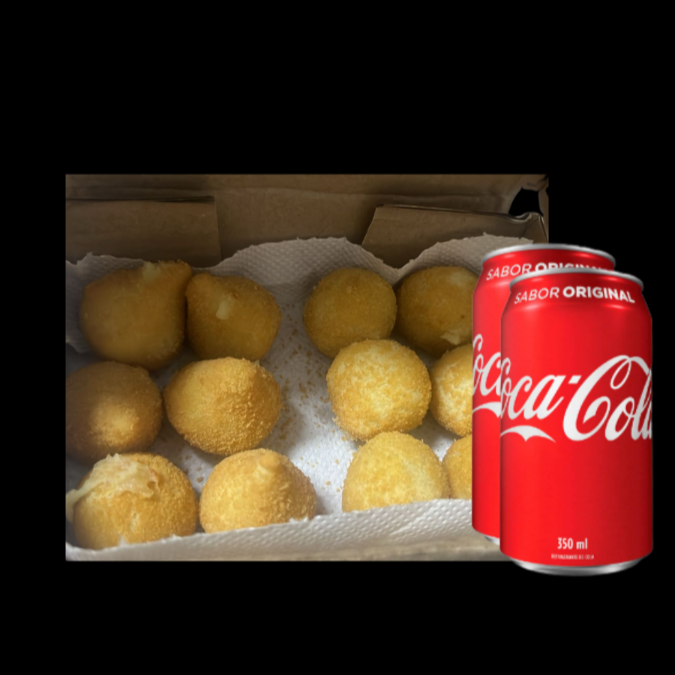 6 unidade de coxinha + 6 unidade de bolinha de queijo + 2 coca lata
