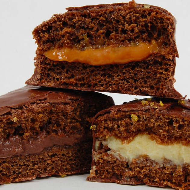 pão de mel recheado com doce de leite ou chocolate