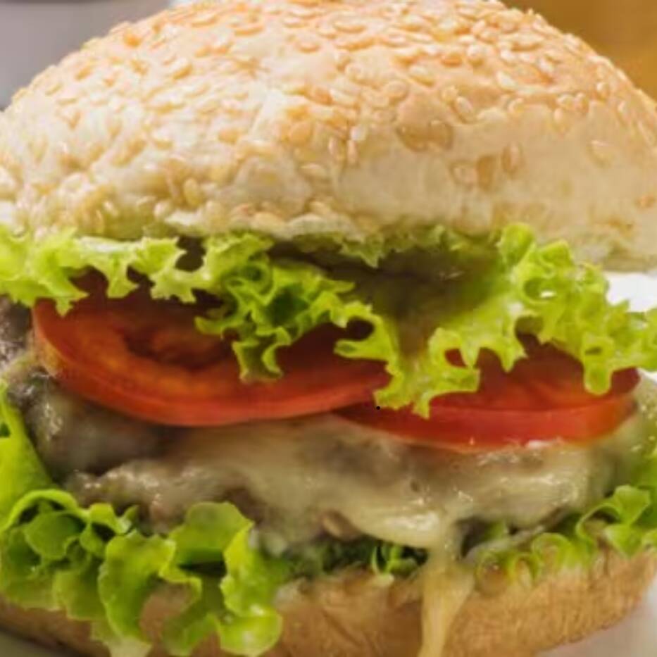 Hambúrguer, Queijo e Salada.