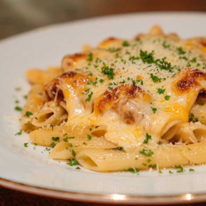 Penne ao molho de 4 queijos, com textura cremosa e sabor intenso na medida certa. Uma combinação perfeita de queijos que envolve a massa e entrega uma experiência marcante a cada garfada.