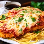 Combo para compartilhar em família Espaguete ao dente, molho especial da casa files de frangos crocantes gratinados com queijo e mais uma coca-cola gelada.