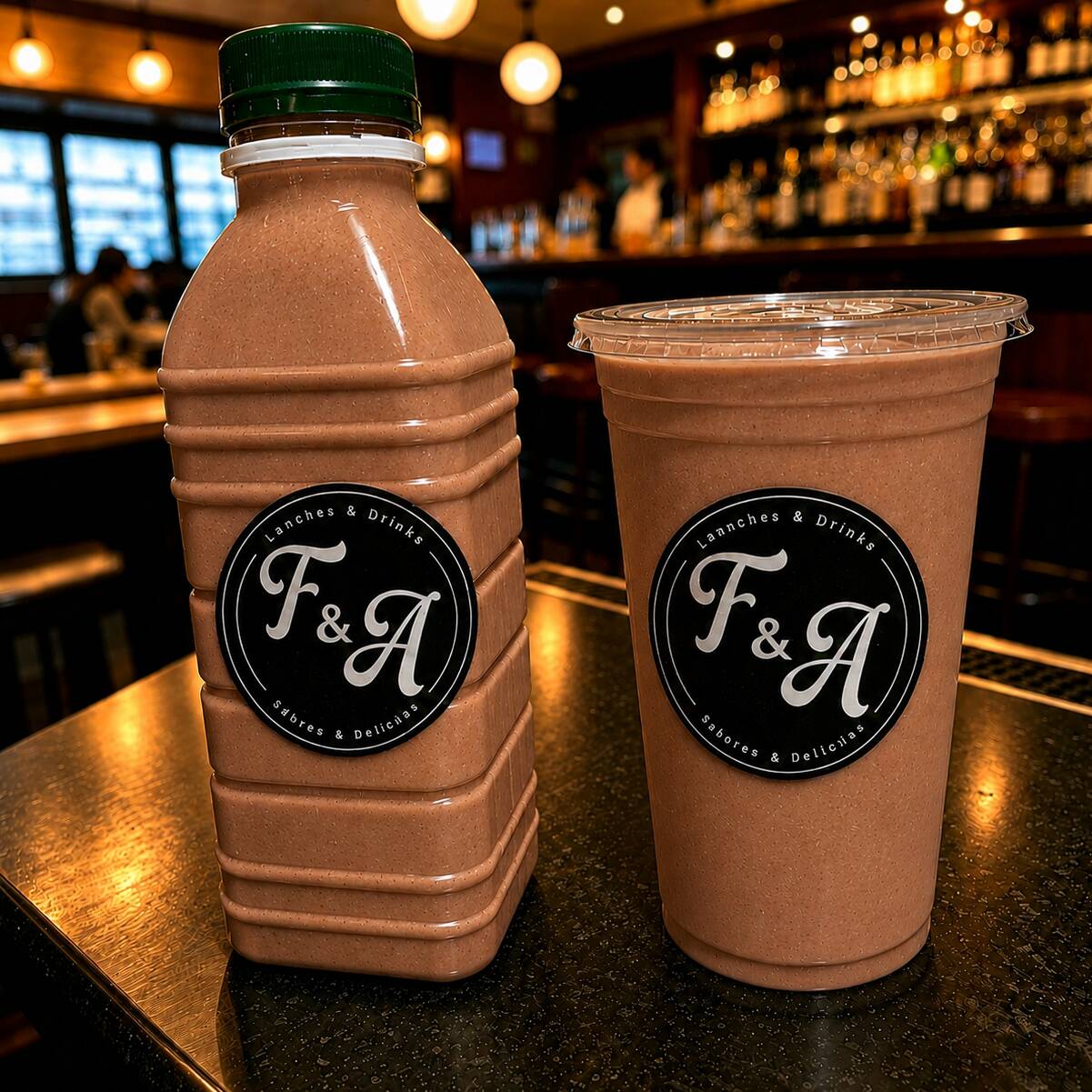 Batida feita na hora, ja vai pronta dentro da garrafinha de 500ml, acompanha Copão, gelo e canudo