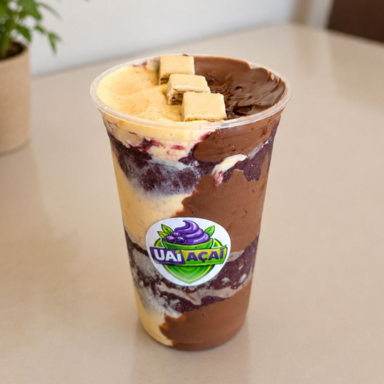 Açai de 500ml + Nutella + Mousse de maracuja + Bis branco