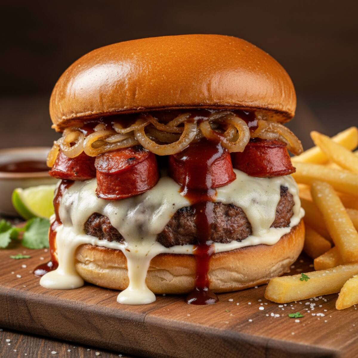 Hamb. Arrachera + Chistorra (c/Papas)