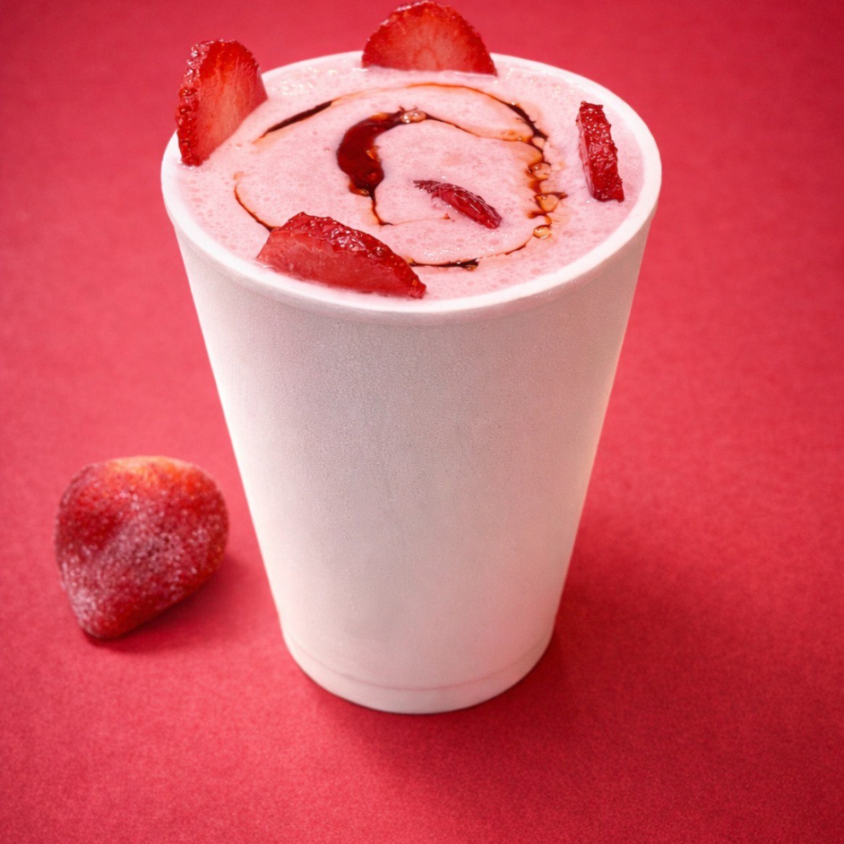 SORVETE BATIDO COM E LEITE E CALDA COM PEDAÇOS DE MORANGO!