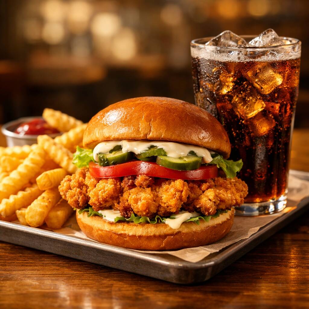 Hamburguesa De Pollo + Papas + CocaCola