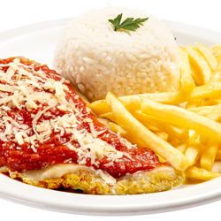 Parmegiana de Frango para 2 Pessoas com Arroz e Batata frita