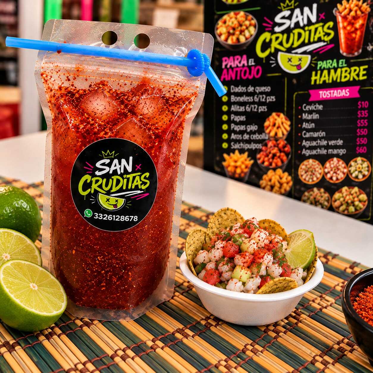 Michelada con ceviche de pescado