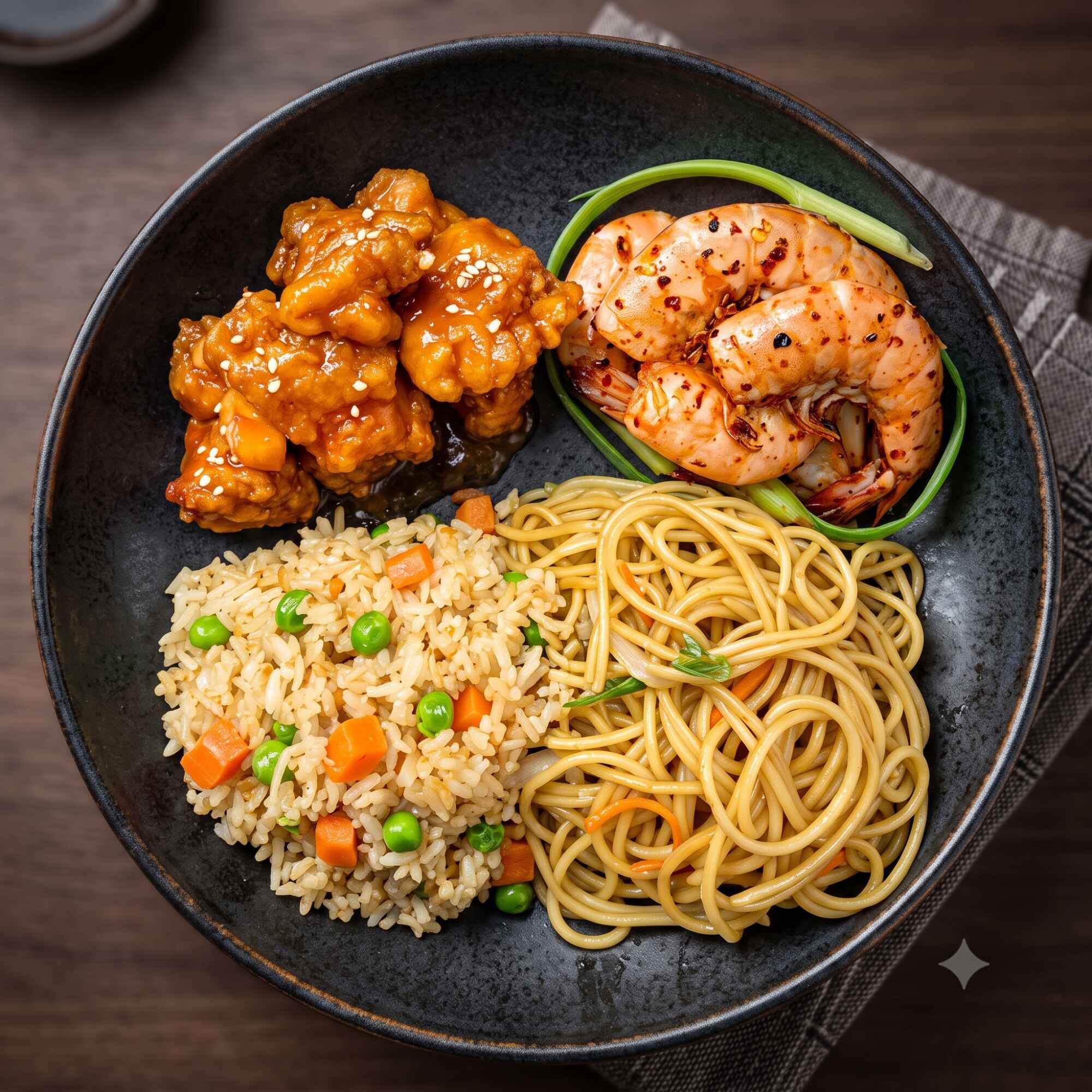 Pollo Agridulce y Camarones