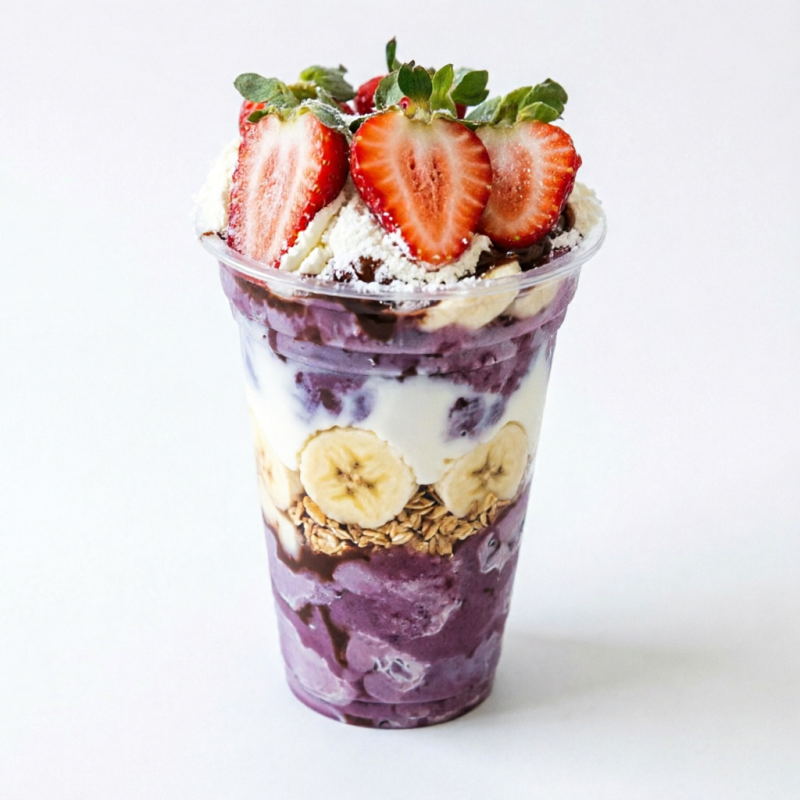 Granola, banana, morango, Nutella, leite em po,brigadeiro branco