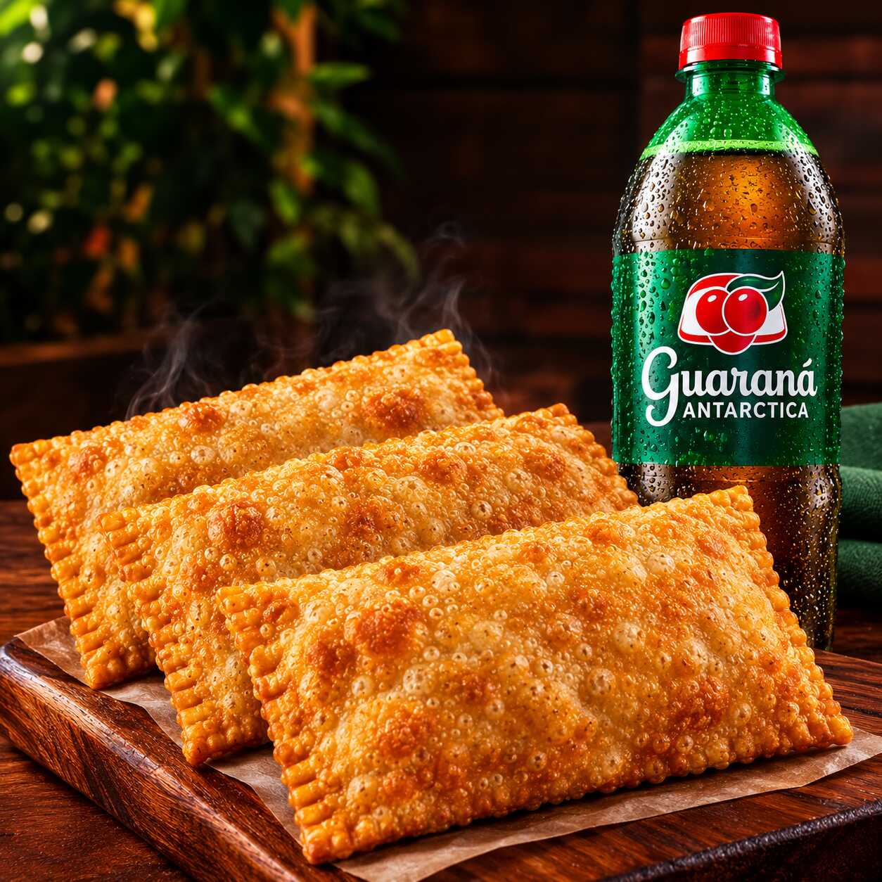 3 PASTEIS: 1 PIZZA, 1 BAURU E 1 CALABRESA E 1 REFRIGERANTE GUARANA 600ML GRATIS