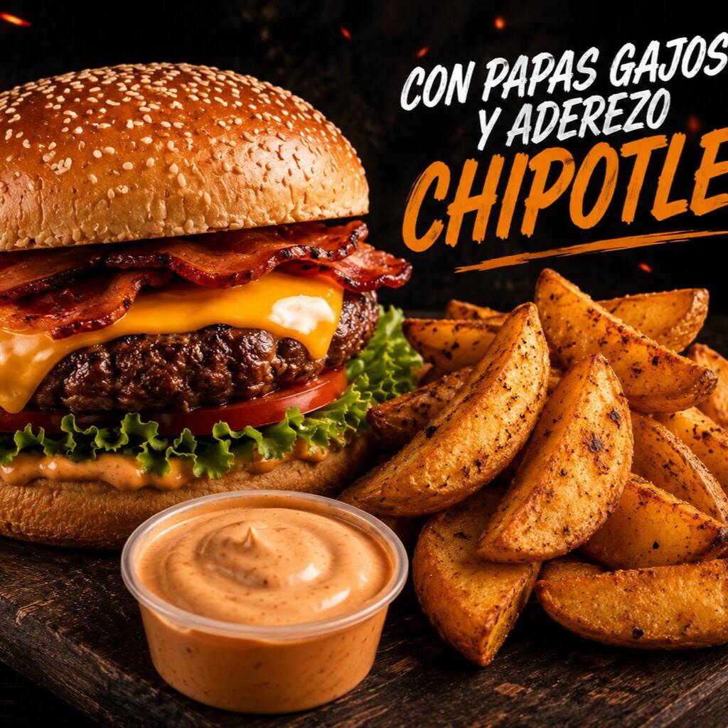 Hamburguesa 100% de Res, con Papas