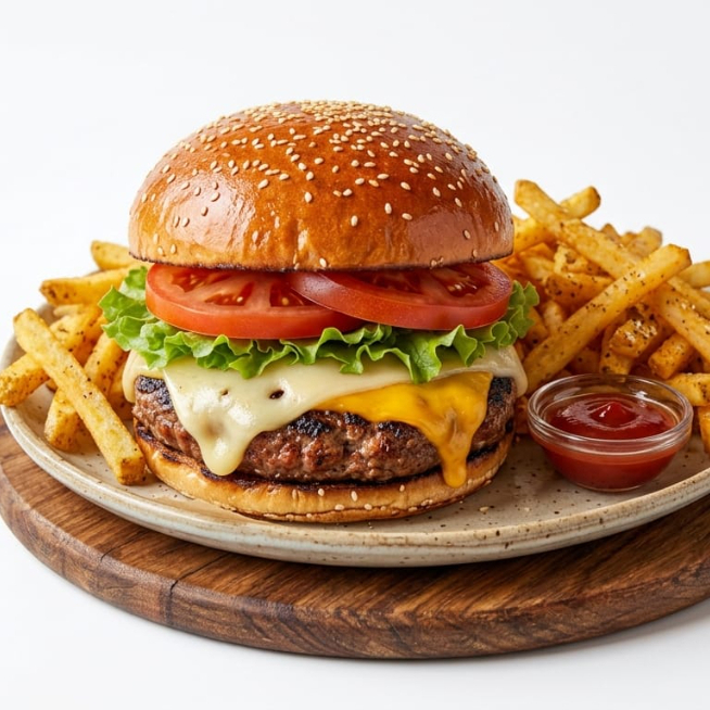 HAMBURGUESA DOBLE QUESO CON PAPAS
