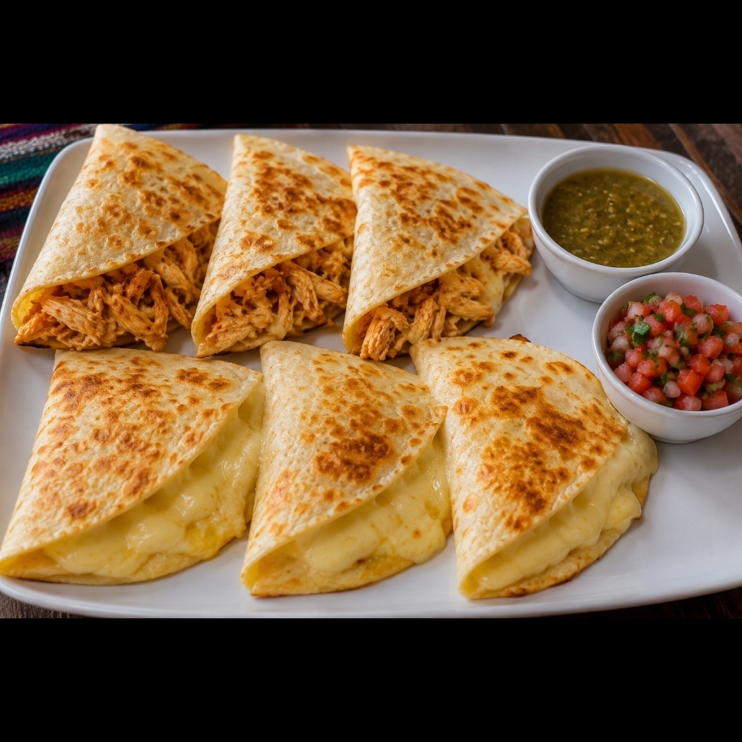 3 quesadillas de chicharon y 3 con quesso