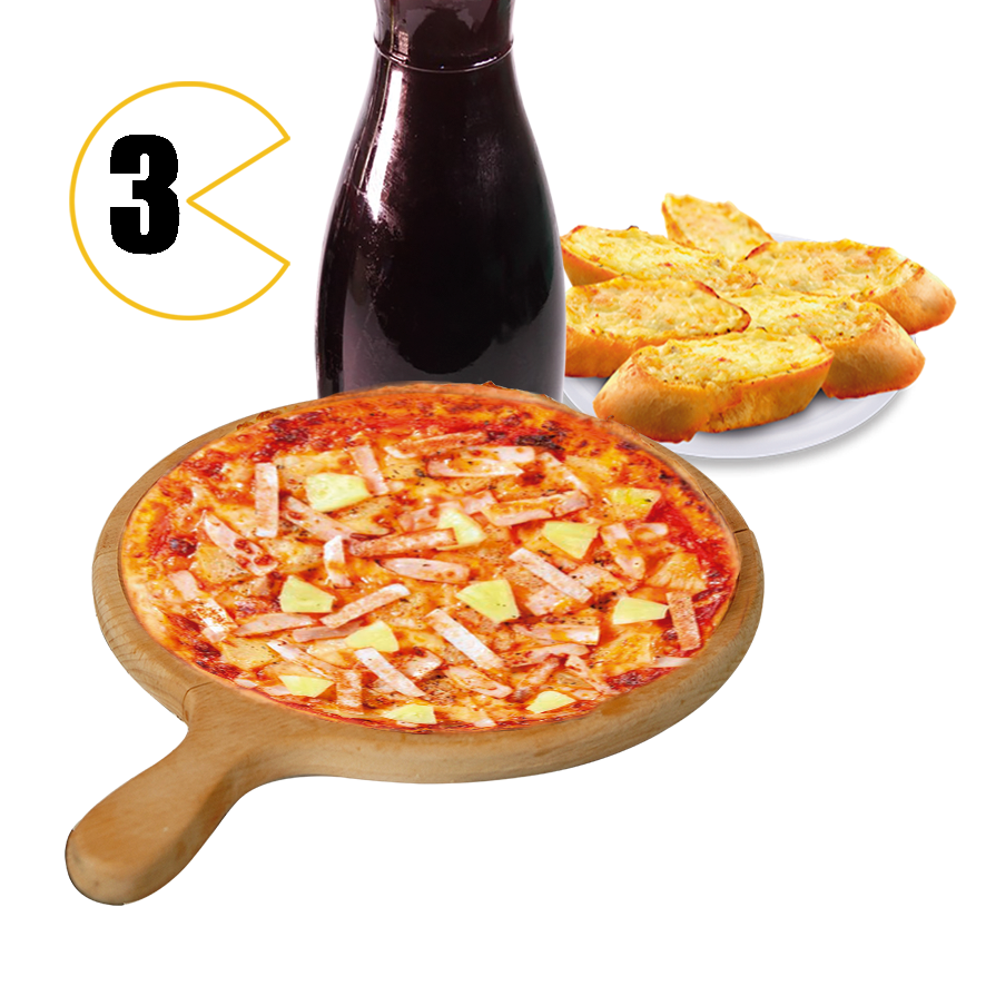 1 PIZZA HAWAIANA TROPICAL + PAN AL AJO + PEPSI
