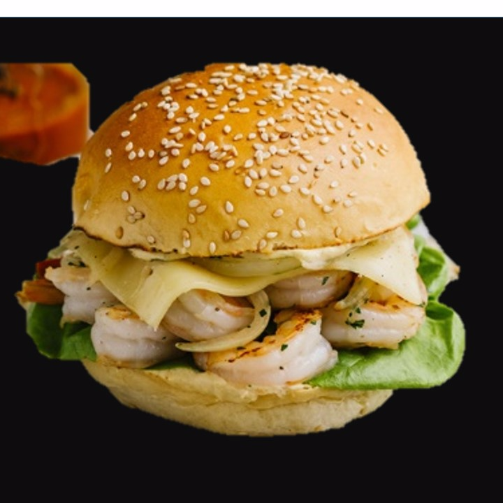 BURGER CAMARON con queso blanco